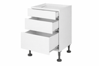 Kitchen Base 600mm Kitchen Drawers, 3 Drawers open in White