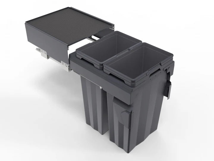 MAXI Bins MAX400-M620-2 integrated rubbish bin to fit a 400mm wide cabinet. Colour is Anthracite Gray