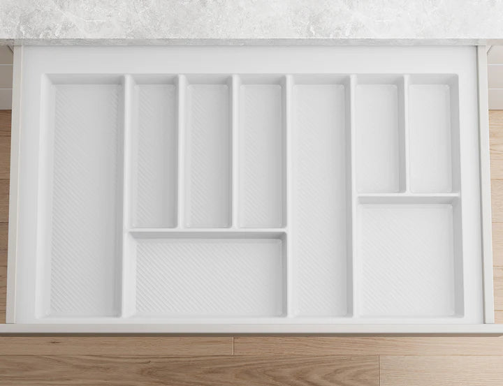 Tramezzo Cutlery Tray White Linen. Fits 800mm wide cabinet widths, 