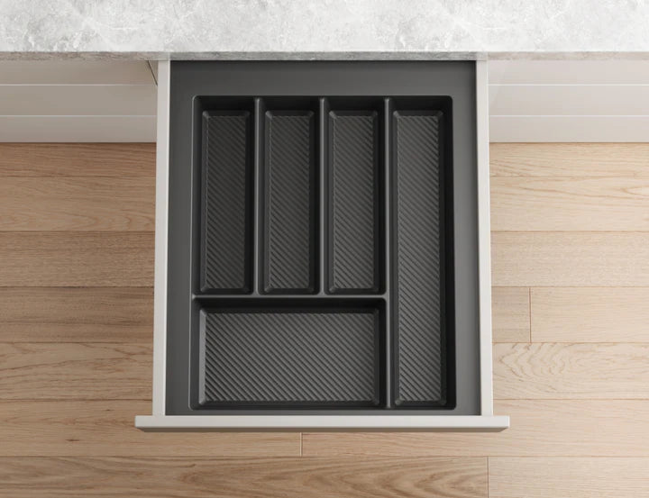 Tramezzo Cutlery Tray, Dimensions Drawing, Fits 450 cabinet width, Colours are White or Gray