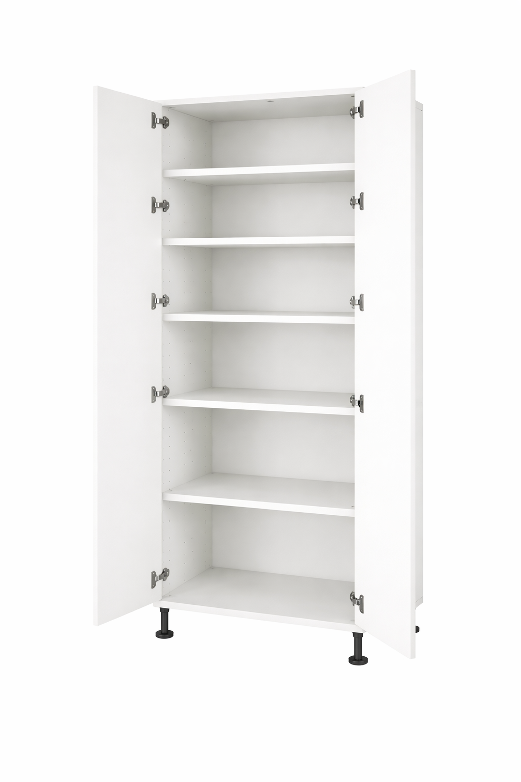 Kitchen Base 600mm 2 Door Tall Cabinet, Doors Open, White
